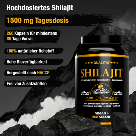 Shilajit 260 Kapseln | 10:1 Extrakt (=15.000mg Shilajit pro Dosis)